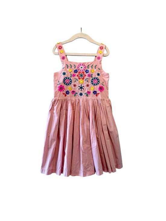 Mini Boden Other - MINI BODEN Embroidered Sundress Girls 6-7 Pink Smocked Dress Flowers Applique